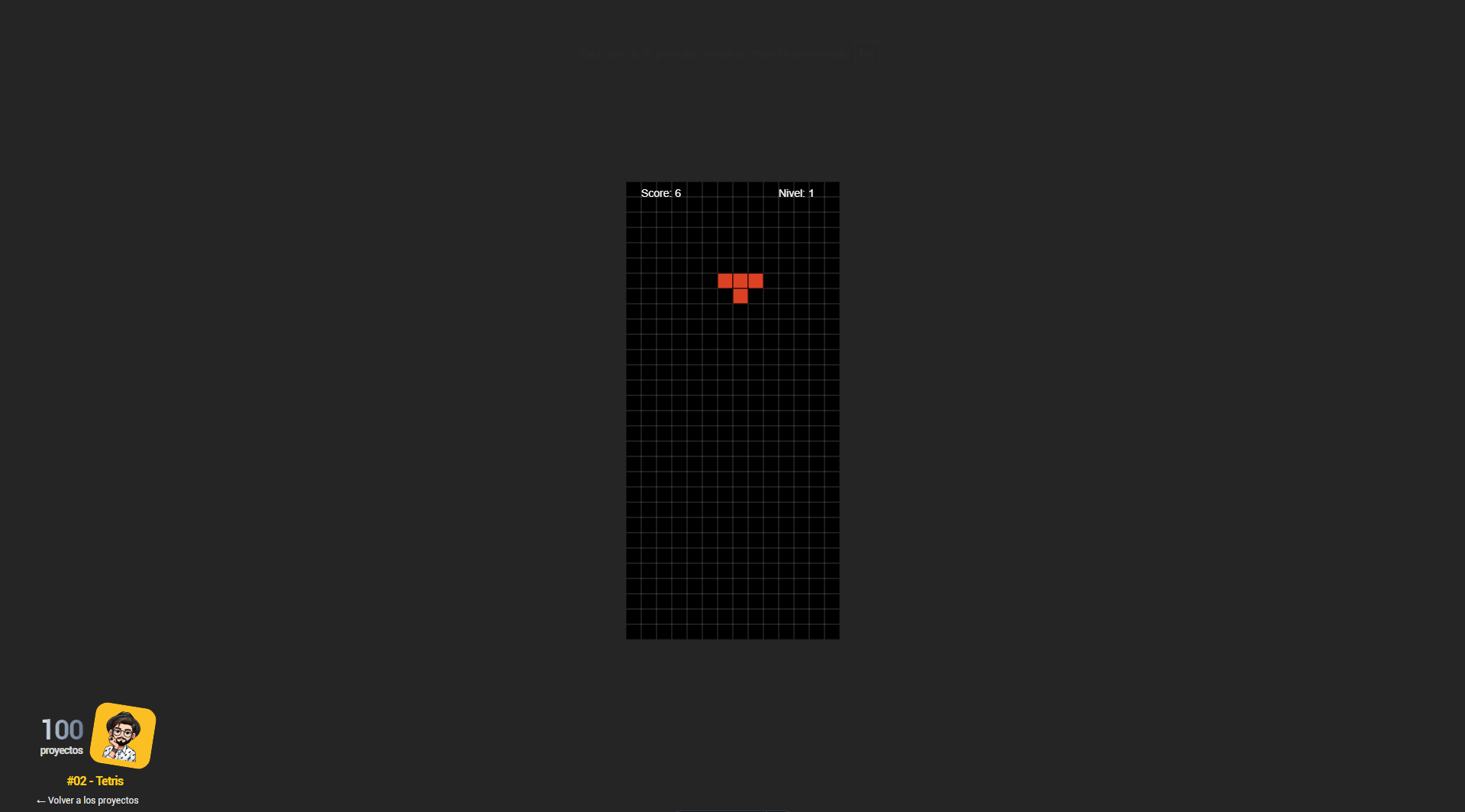 Captura de pantalla del proyecto Tetris